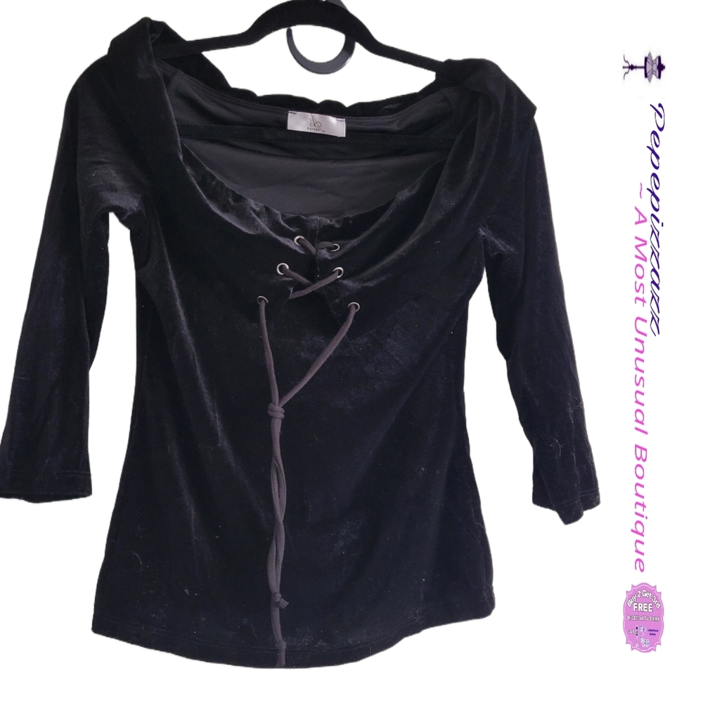 A3 Designs Velour lace up off the shoulder top L